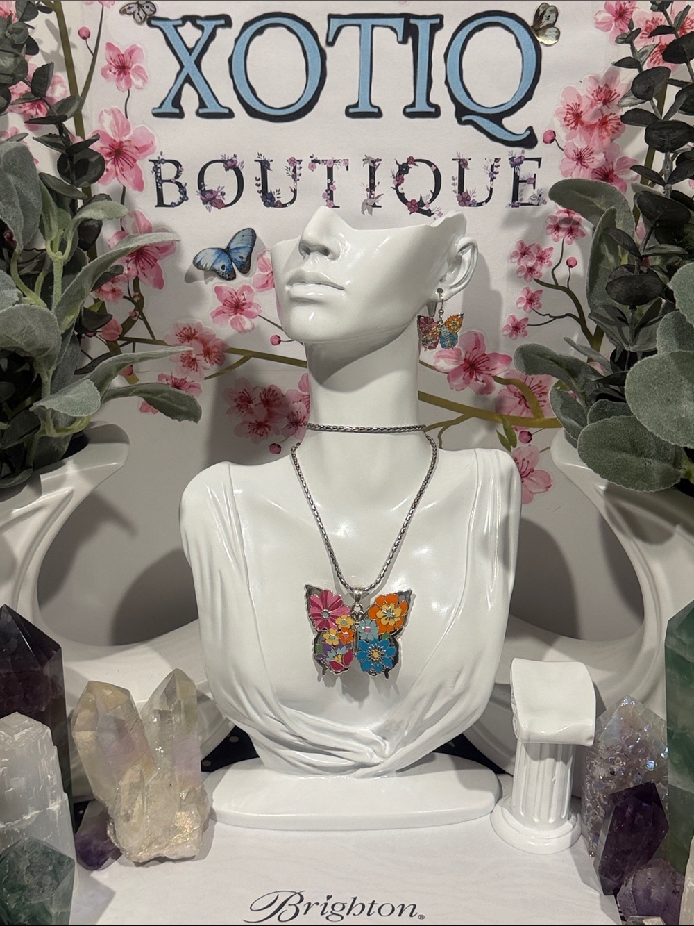 Brighton Colorful Floral Butterfly Pendant Necklace - Silver Chain